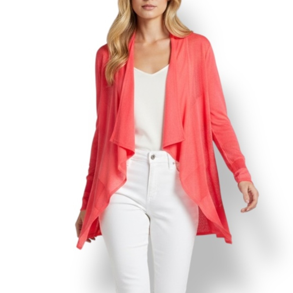 4/$20 INC International Concepts Petite Open Front Mesh Panel Cardigan Pink